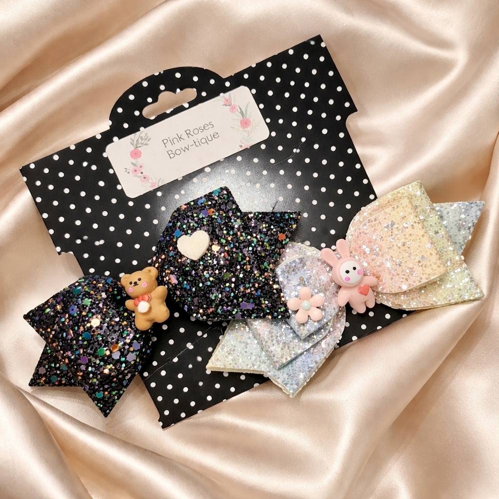 Handcrafted Glitter Bows Hair Accessories Girls Toddler Baby